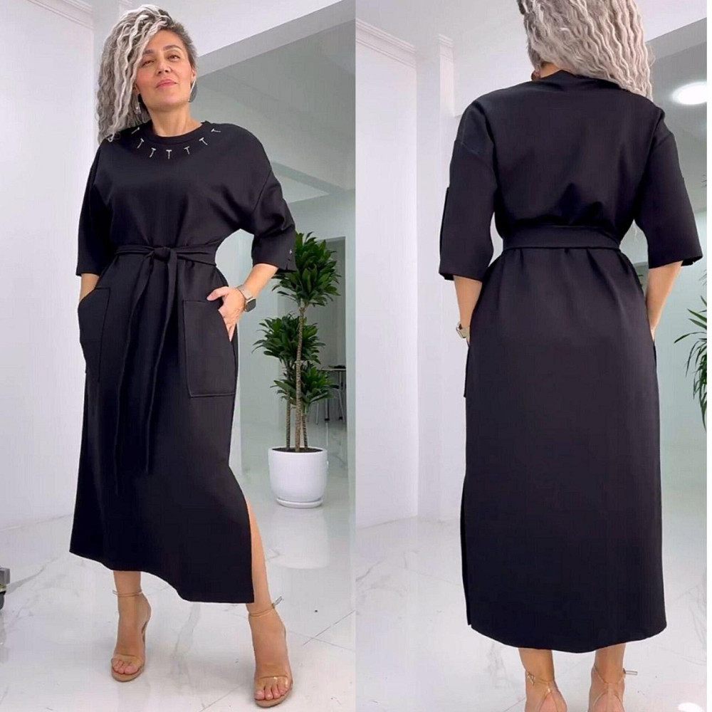 Женское стильное батальное платье трикотаж двунитка. Черный, 60/64 Одесса - изображение 1