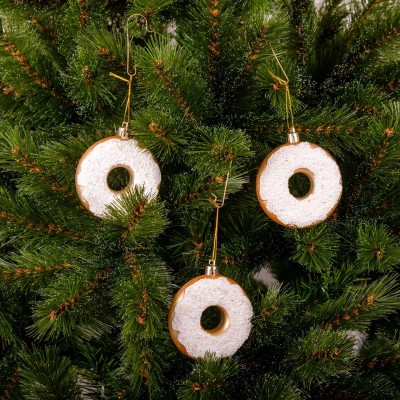 Елочная игрушка Chomik пластикові Пончики 3 шт, 8см, білі (5901292677169_2) Винница - изображение 3