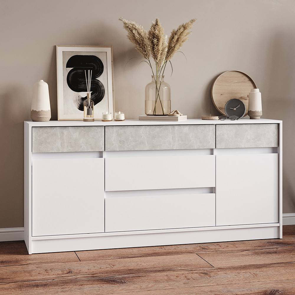 Великий комод із дверима та шухлядами Еверест Стайл-1600 160,2х39х75,4 см Німфея Альба (білий)/Бетон (DTM-071158) Дніпро - фото 1