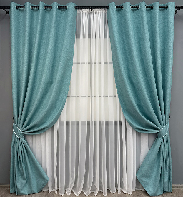 Комплект штор на люверсах VR-Textil Блэкаут двусторонний ASHEN NIGHT № 1846ш Лазурный 150х270 см 2 шт (37-0287) Киев - изображение 2