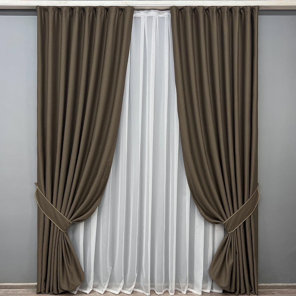 Комплект готових штор VR-Textil Шеніл однотонний № 1591ш Кавовий 150х270 см 2 шт (33-0556) Київ - фото 10
