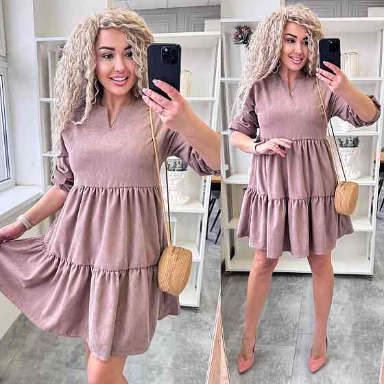 Женское базовое повседневное платье микро вельвет Беж, 50/52 Одесса