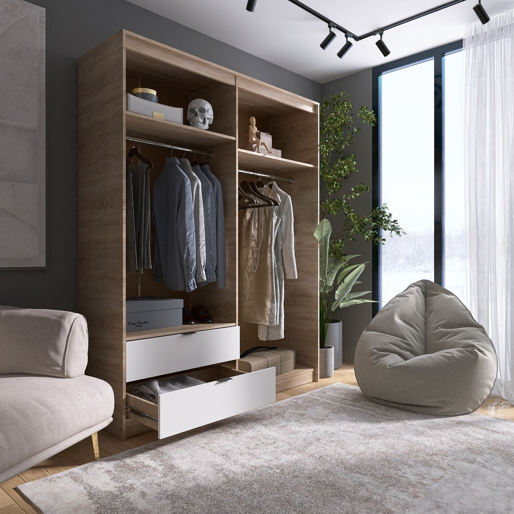 Шкаф распашной для одежды с выдвижными ящиками (штанга-штанга) Эверест Сити-1600 160,2х50х204,6 см Дуб сонома/Белый (DTM-071096) Львов - изображение 5