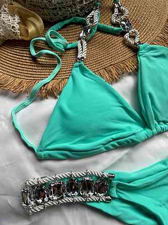 Белый раздельный купальник с камнями Бирюзовый S Харьков