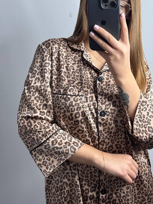 Женская ночная рубашка удлиненная шелковая Леопард 4 XL Харьков - изображение 3