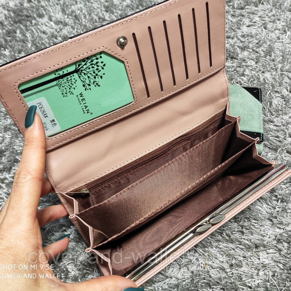 Красивый зеленый женский кошелек с лаковыми вставками Киев - изображение 3