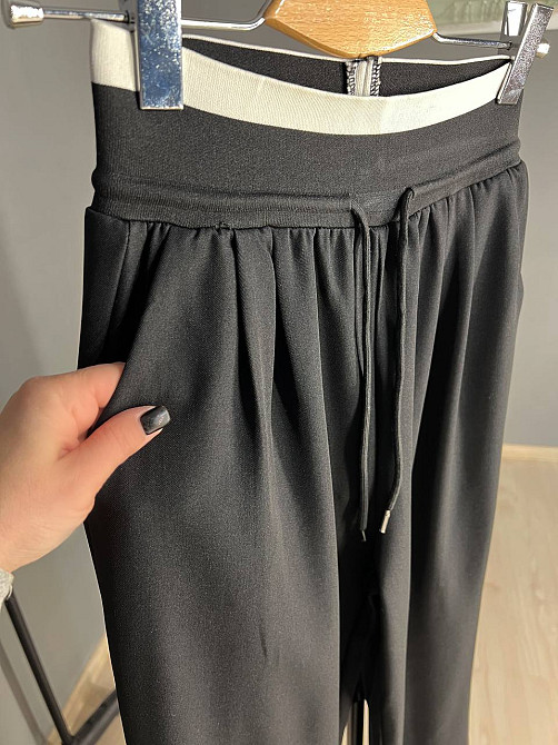 Брюки женские A-N 25110 палаццо широкие высокая талия на резинке со шнурком черные, черный, L Киев - изображение 3