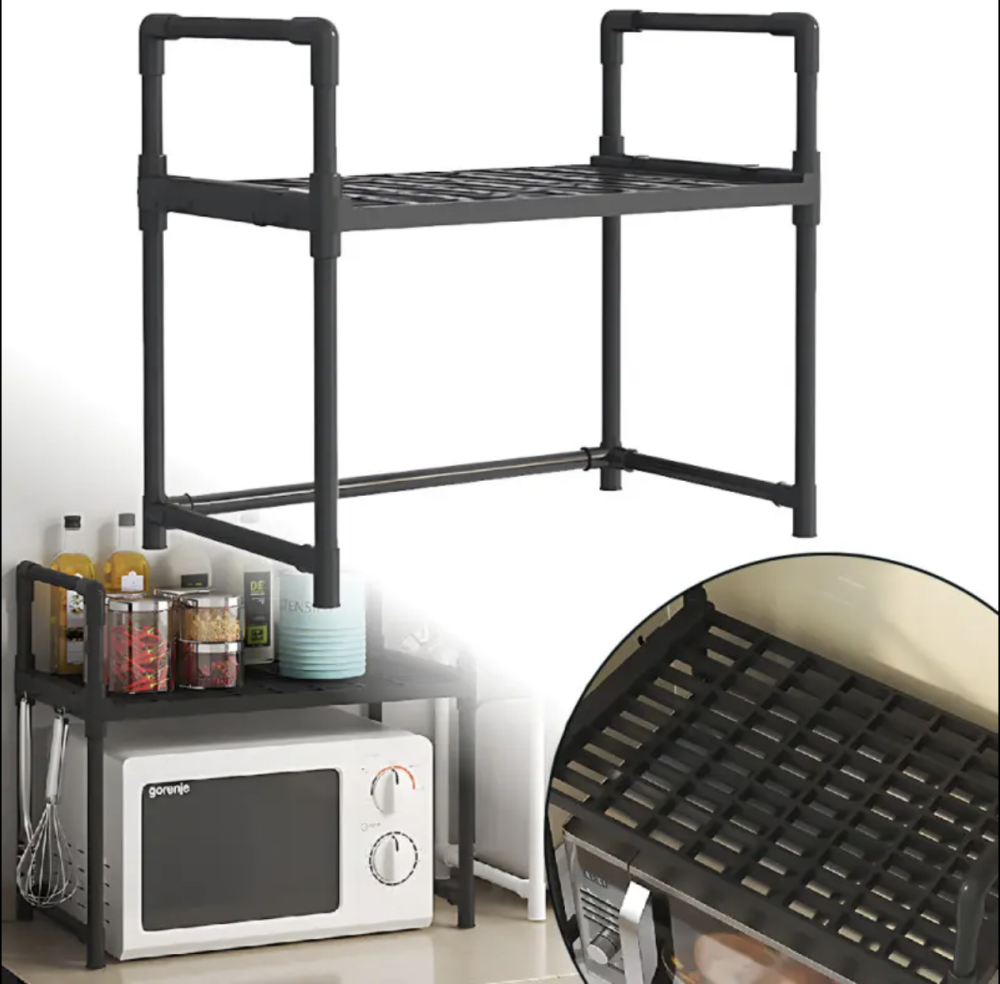 Кухонна полиця органайзер під мікрохвильовку з гачками етажерка настільна для побутової техніки Одеса - фото 2