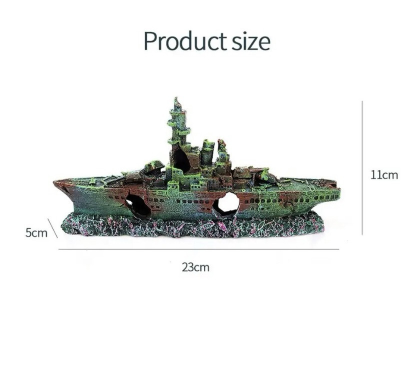 Декор для акваріума "Затонувший військовий корабль" , акваріумний пейзаж, комуфляж - розм 22,5*11*4 см, смола, акваріумний декор Київ - фото 4