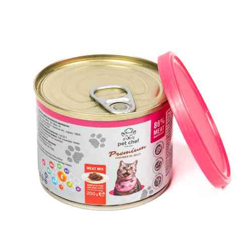 Вологий корм для котів Pet Chef шматочки в желе М’ясний мікс 200 г Київ