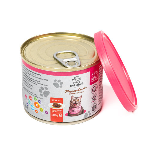 Вологий корм для котів Pet Chef шматочки в желе М’ясний мікс 200 г Київ - фото 5