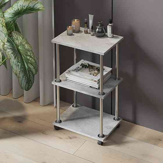 Полка-стеллаж VAYS D-9 Бетон, на колесиках, косметологическая тележка, 3 полки, ЛДСП, 45х33х74 см - для дома, офиса, салона красоты Львов