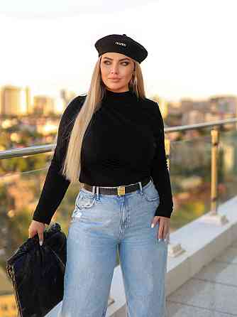 Базовий жіночий лонгслів з драпіруванням "Sweet" | Норма і батал Чорний, 42-44 Київ