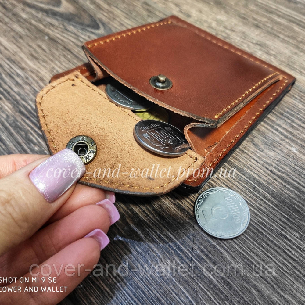 Шкіряний затискач для купюр із монетницею ручної роботи Київ - фото 6