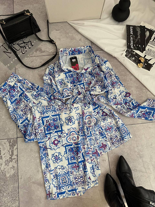 Женский легкий принтованный костюм двойка турецкий шелк Белый, 46/48 Одесса - изображение 1