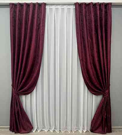 Комплект готових штор VR-Textil Жакард Мармур Al1 № 1302ш Бордовий 100х250 см 2 шт (39-974) Київ