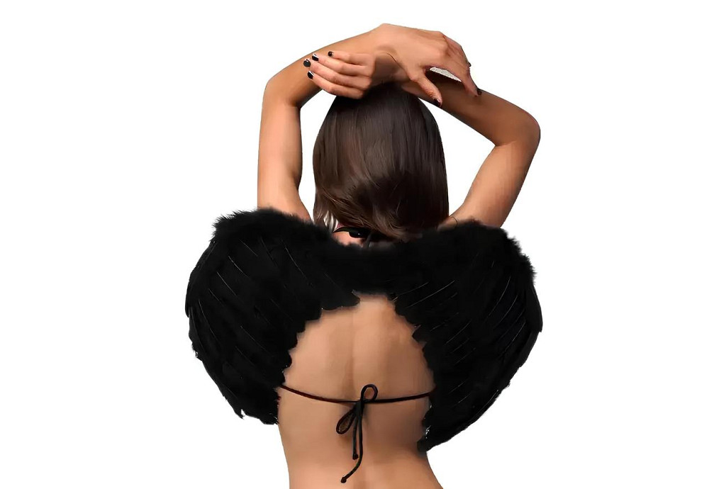 Черные крылья демона RESTEQ с перьями — перьевые крылья ангела для косплея, фотосессий, Хэллоуина и костюмированных вечеринок Киев - изображение 4