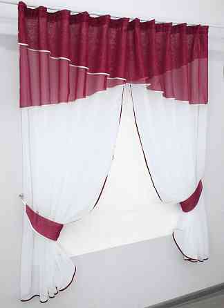 Кухонные шторы VR-Textil № 091к с ламбрекеном и подвязками бордовый с белым 270х170 см (50-594) Киев