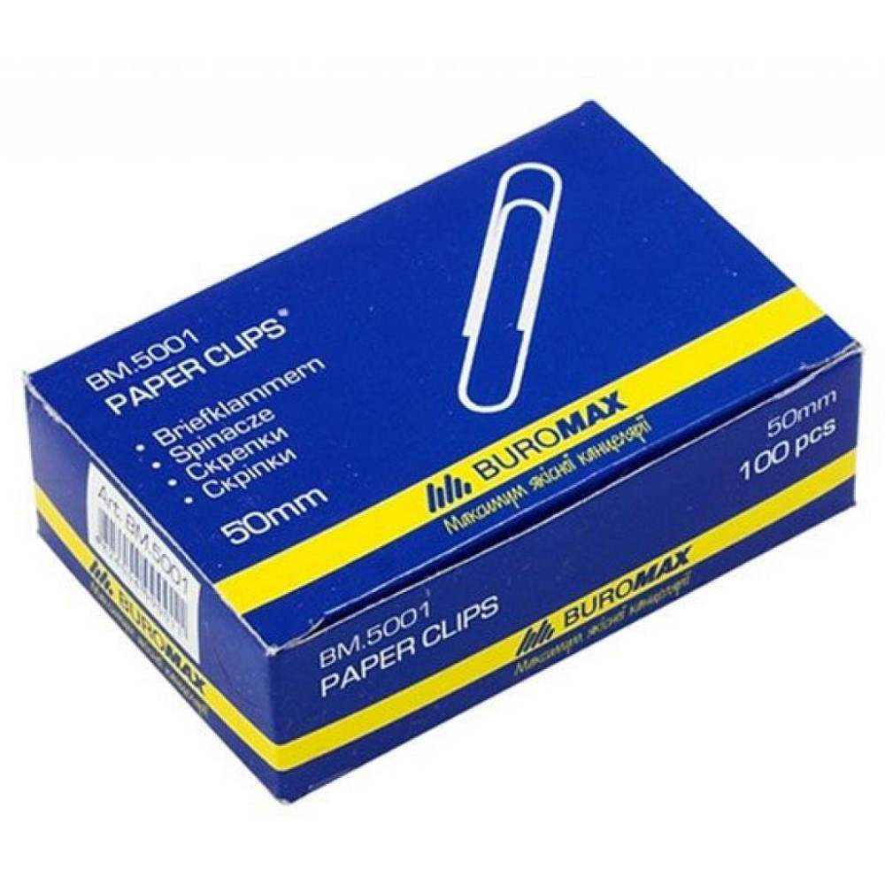 Скрепки канцелярские Buromax 50мм, nickel-plated, 100шт (BM.5001) Винница - изображение 1
