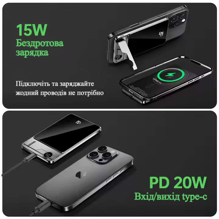 Повербанк F15 10000 mAh 20W (MagSafe) - графітовий Киев - изображение 9