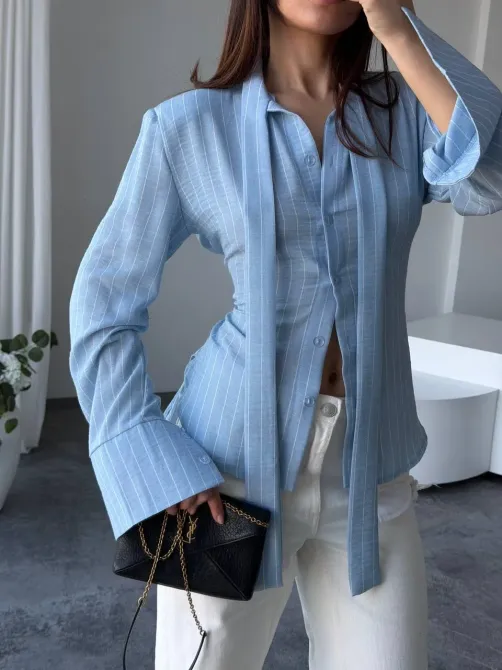 Стильна жіноча сорочка зі льону в смужку Одеса - фото 4