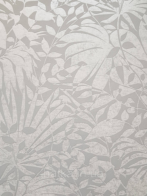 Шпалери вінілові на флізеліні AS creation The Bos 0.53х10 листя папороті монстери банана білі на сірому Київ - фото 2