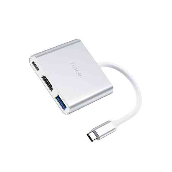 Кабель-перехiдник HOCO HB14 Easy use Type-C adapter(Type-C to USB3.0+HDMI+PD) Silver Київ