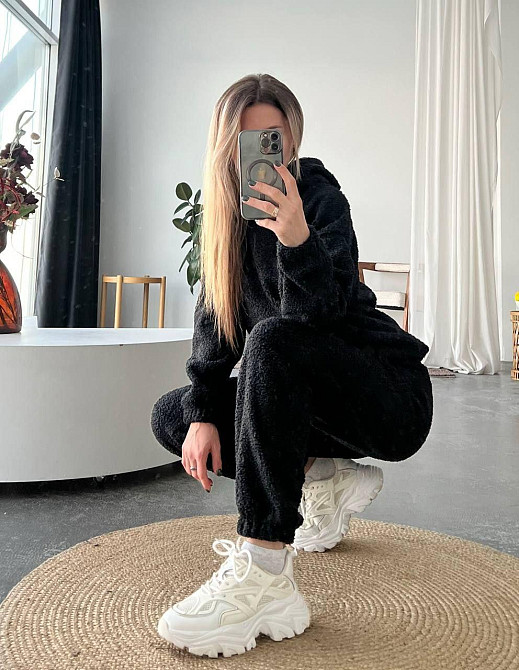 Женский теплый уютный костюм двойка: кофта и штаны барашек на флисе Черный, 42/44 Одесса - изображение 3