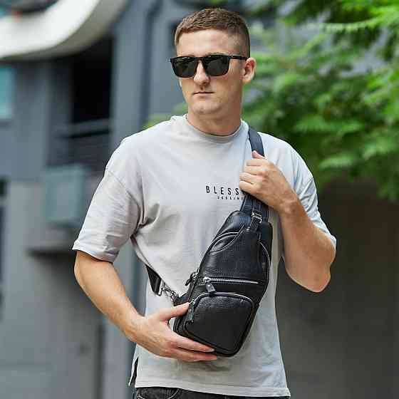 Чоловіча шкіряна сумка-слінг TIDING BAG чорна Київ