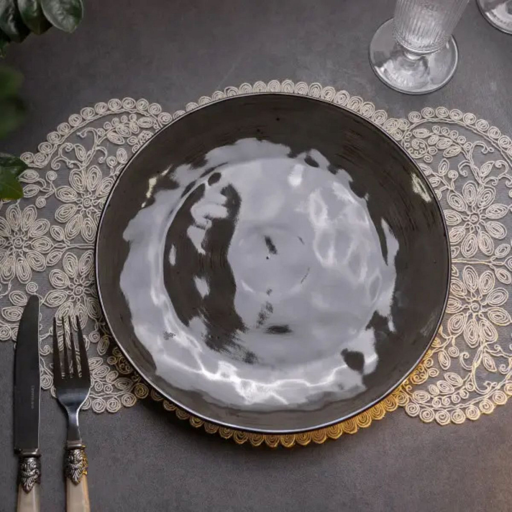 TS Kitchen Тарілка сервірувальна кругла 26 см плоска порцелянова коричнева Киев - изображение 5