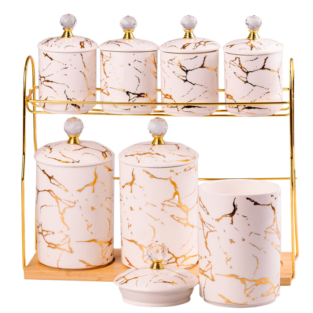 Yiwu Набір для сипучих продуктів на металевій підставці 7 предметів по 300 мл і 700 мл HP-1215 Коломия - фото 2