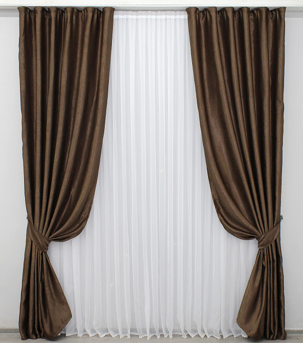 Комплект готовых штор VR-Textil Лен Парма № 1252ш Коричневый 150х270 см 2 шт (33-0090) Киев - изображение 2