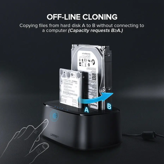 Док-станція UGREEN CM198 USB 3.0 to SATA Dual-Bay Hard Drive Duplicator/Cloner EU (UGR-50857) Киев