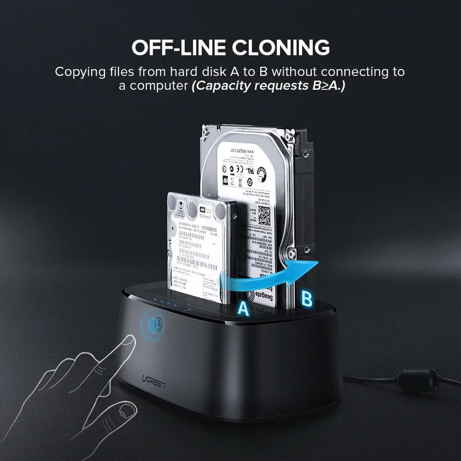 Док-станція UGREEN CM198 USB 3.0 to SATA Dual-Bay Hard Drive Duplicator/Cloner EU (UGR-50857) Киев - изображение 4