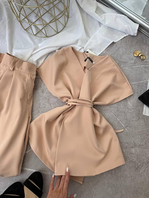 Жіночий базовий брючний костюм-двійка з креп костюмки Беж, 46/48 Одеса - фото 3