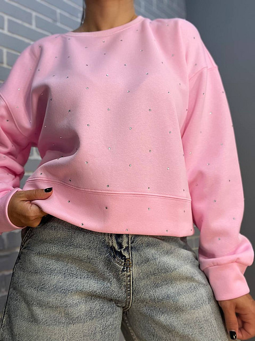 Світшот жіночий W 2950 широкий розсип камінців one size, рожевий, one size Київ - фото 5