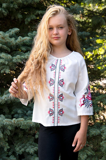 Вышиванка для девочек, льняная молочная 152 Киев - изображение 1