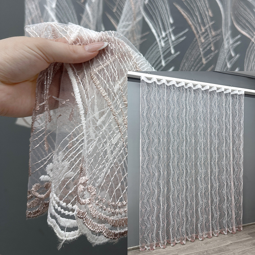 Тюль фатин с вышивкой и люрексом цвет белый с пудровым 1649т Киев - изображение 1