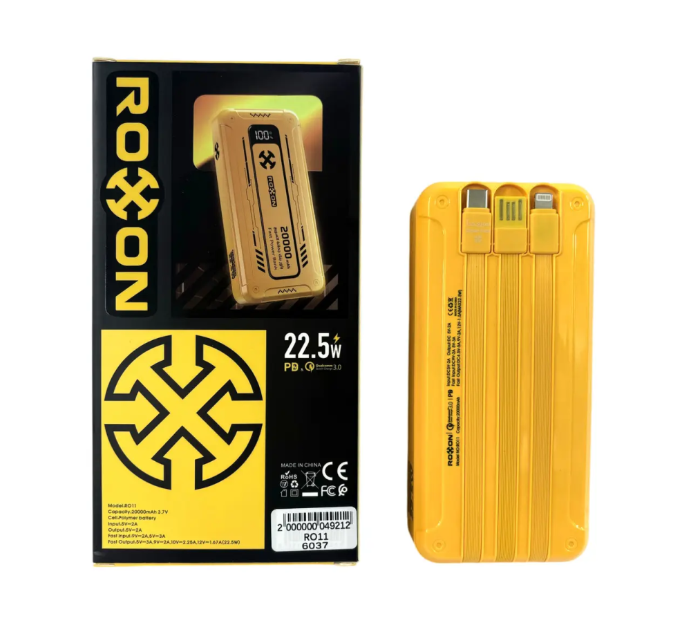 Зовнішній акумулятор Power Bank 20000mAh 22.5W ROXON RO11 швидка зарядка для смартфонів та гаджетів Одеса - фото 11