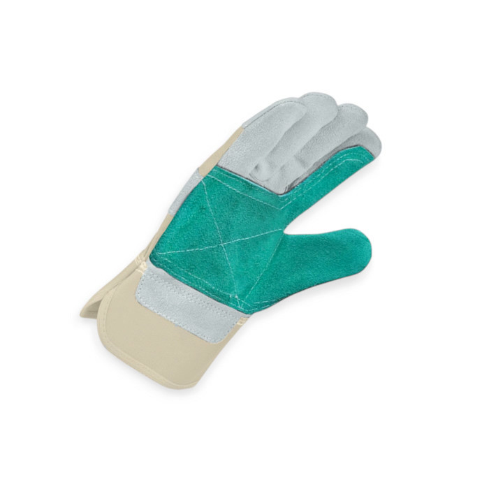 Рукавички "Краги" 27см коров'ячий спилок з тканиною, підкладка джерсі, біло-зелені. розмір 10 Мукачево - фото 1