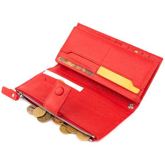 Оригінальний гаманець шкіряний жіночий на хлястику з кнопкою ST Leather 19281 Червоний Київ