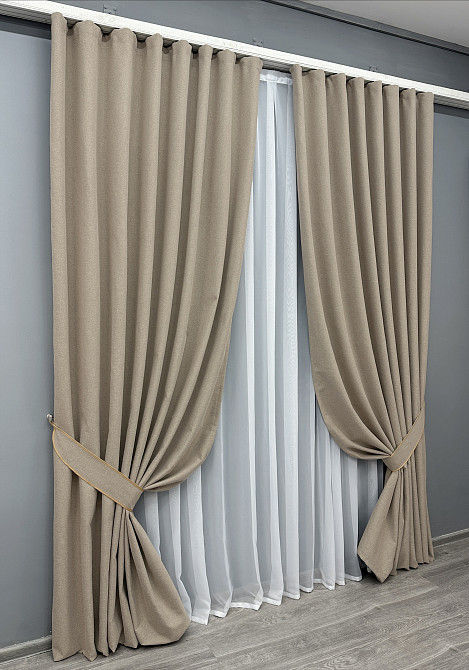 Комплект готових штор VR-Textil Блекаут двосторонній ASHEN NIGHT № 1853ш Бежевий 200х270 см 2 шт (32-225) Київ - фото 3