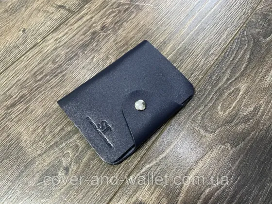 Шкіряна візитниця картхолдер чорного кольору маленького розміру ST Leather Синій Київ