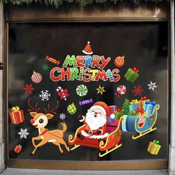 Новорічні наліпки на вікна Новорий рік "Merry Christmas"- (картина на 2-х листах розмірами 35*50см), силікон Київ