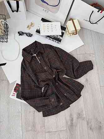 Женская базовая оверсайз рубашка в клетку Шоколад Одесса