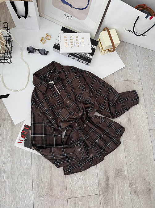 Жіноча базова оверсайз сорочка в карту Шоколад Одеса - фото 1