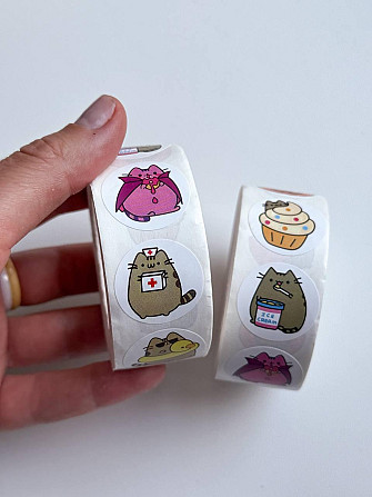 Набор наклейок (стикеров) кот Пушин Pusheen (500шт.) стикербомбинг для телефона, ноутбука. 1 рулон Киев - изображение 2