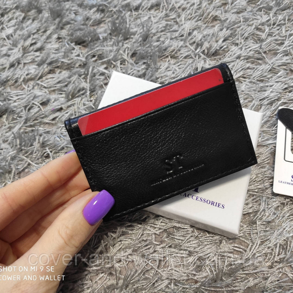 Чорна маленька шкіряна обкладинка картхолдер для автодокументів ST Leather Київ - фото 3