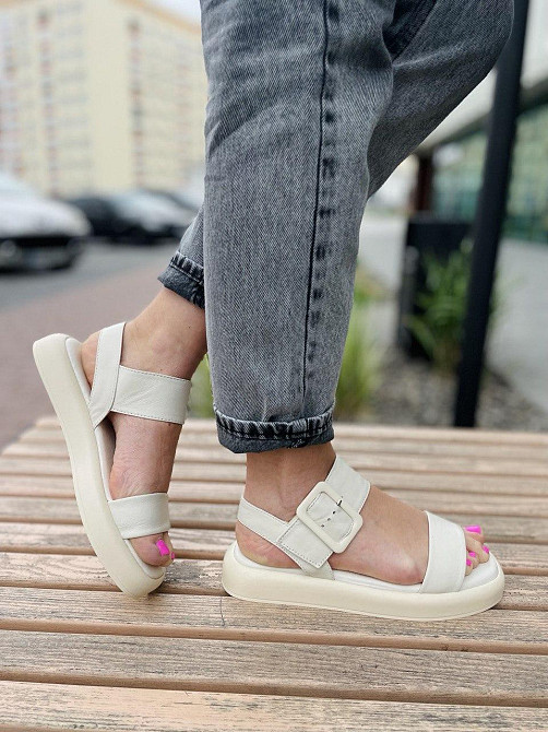 teona Босоніжки жіночі бежеві TEONA 286 літні з натуральної шкіри / Літнє взуття на низькому хо Коломыя - изображение 5