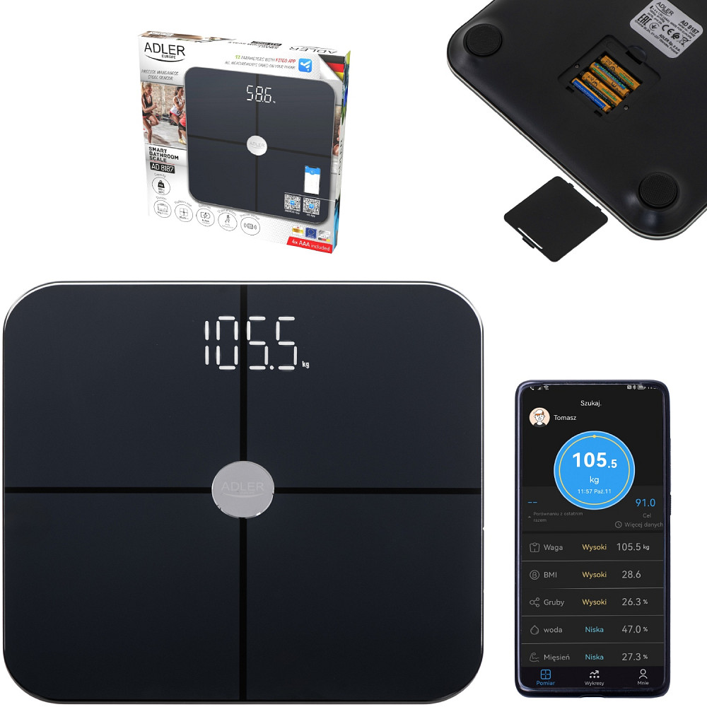 Ваги напольні Adler AD 8187 black електронні/ Smart/ 180кг/ 4хААА/ автовимкнення/ чорні Винница - изображение 4